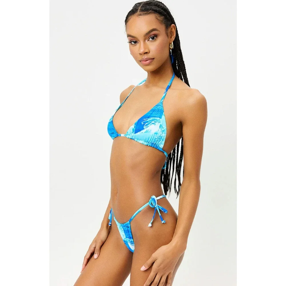 Frankie's Bikinis tia waves Blue triangle bikini top